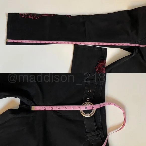 Harley Davidson Vintage Y2K Flame Embroidered Bootcut Flare Black Jeans 6 long - Picture 9 of 11